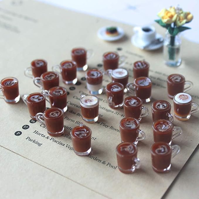 Miniature Coffee Cups Model Dollhouse Ornament Dollhouse Decoration Mini Decor Doll House Accessories Birthday Gifts for Women Friends (Brown)