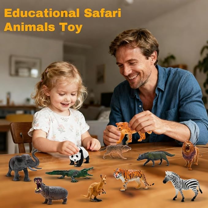 BOLZRA Safari Animals Figures Toys, Realistic Wild Zoo Animal Figurines, Plastic African Jungle Animals Playset for Kids Toddlers, 21Pcs Birthday Gifts Christmas Stocking Stuffers