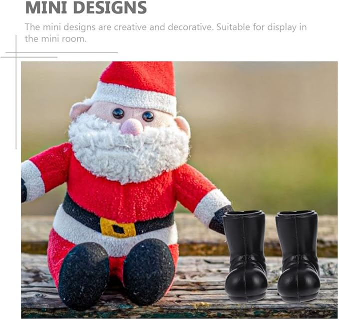 Ipetboom Mini Santa Boots - 7 Pairs Christmas Small Gnome Shoes Gnomes Santa Claus Tiny Boot Model for Crafts - Black Plastic Doll Shoes for Christmas Decor Dollhouse Ornaments Costume Accessories
