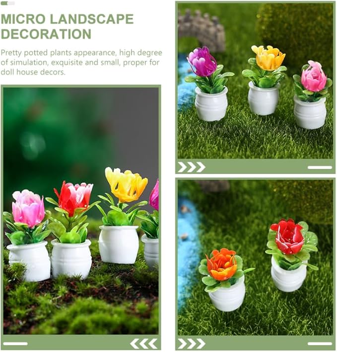 LALADEFIEE Miniature Flower Pots 5Pcs Dollhouse Accessories Tiny Potted Plant Models Realistic Resin Bonsai Decorations for Dollhouse Tabletop Micro Landscape