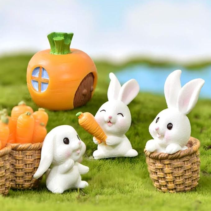 PRETYZOOM 7pcs Easter Rabbit Radish Model Table Ornament Creative Micro Landscape Decoration for Home Decor Desktop Adornment Present for Easter Garden