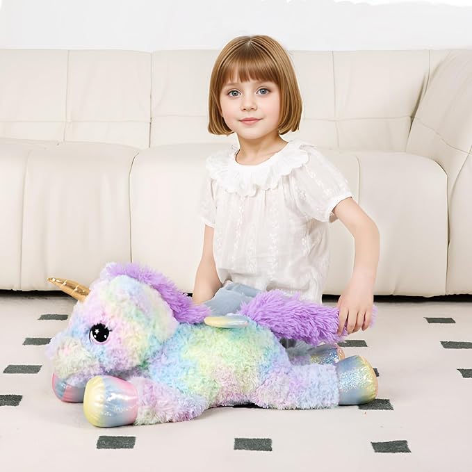 24 Inch Rainbow Colors Rose Velvet Unicorn Stuffed Animal Plush Toy with Wings Soft Cute Large Unicorn Plush Animals Pillow Gift for Children Boy Girl Kids Birthday Valentine Decorations