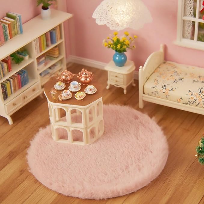 Funky Mini House Miniature Dollhouse Rug - 3 PCS 1:12 Scale Mini Soft Plush Carpet Dollhouse Accessories Ideal for Dollhouse Bedroom/Living Room Decor & DIY Craft Projects (Pink)