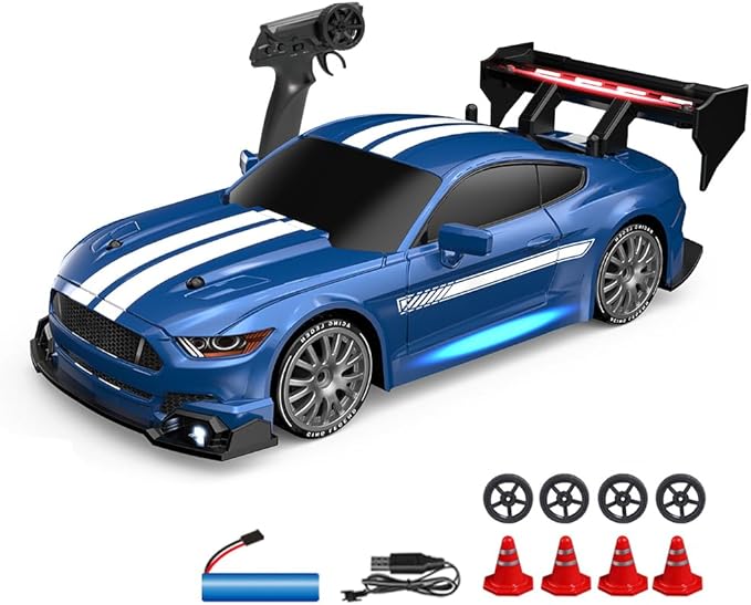 1:24 Scale RC Drift Car, 30KM/H 4WD 2.4GHz Remote Control Cars with LED Light, Racing and 4 Drifting Wheels, High Speed RC Racing Cars Perfect Toy Gift for Teen Adults