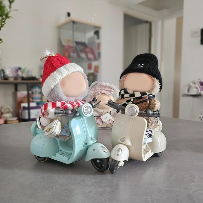 Scooter Toy for Labubu Toy with Light and Music, 360° Rotate Mini Motorcycle for Labubu, Cute Have a Seat for Labubu Accessories, Interactive Toys Desktop Decor for Doll, Battery Not Included (Gray)