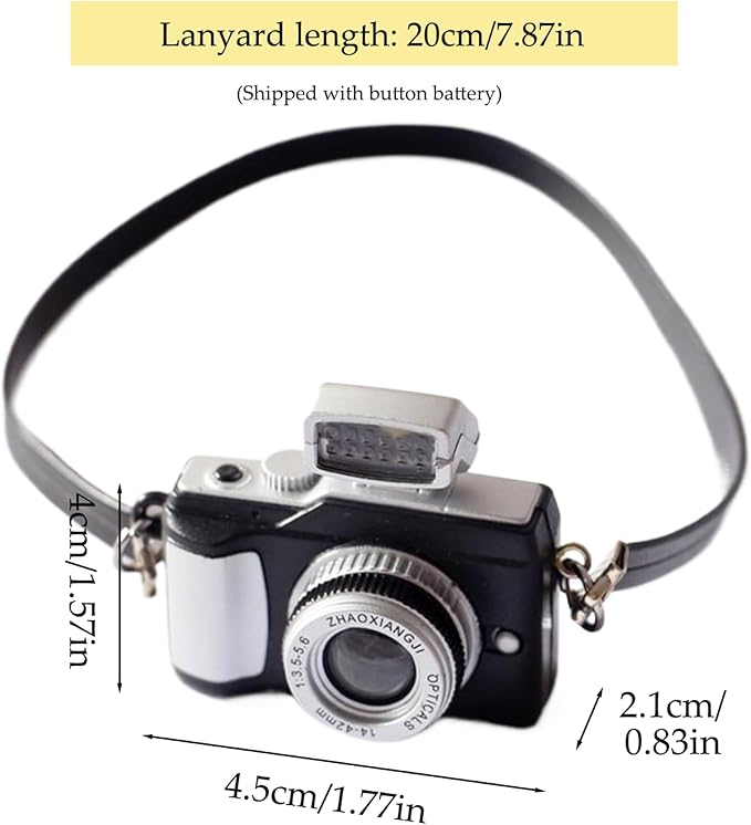 Mini Camera with Hanging Rope, Vintage Realistic Camera Ornament, Sturdy Reliable Prop Camera for 1/6 1/8 1/12 Scale Dollhouse Decoration Accessories Miniature Camera Minature Things Prop Camera Came