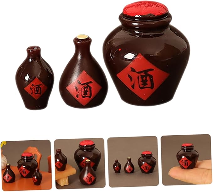 SUPVOX Miniature Wine Jar Models for Dollhouse Decoration Realistic Tiny Jar Decor Accessories 3 Pieces Resin Wine Bottles for Mini Scenes and Photo Props