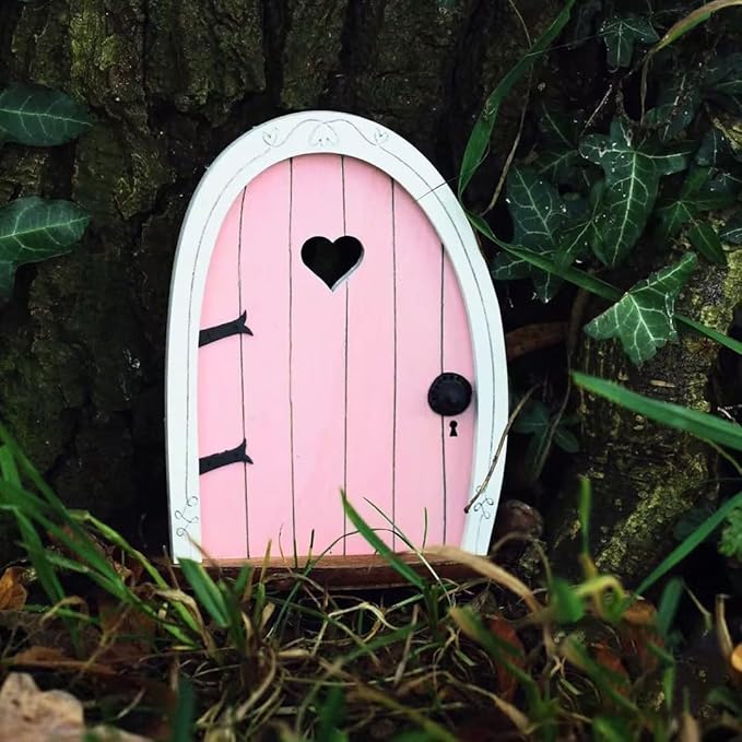 2Pcs Pink Streak Mini Fairy Garden Door for Tree, 3D Miniature Fairy Door for Fairytale Tiny House Doors, Bonsai Terrarium Micro Landscape Decoration Accessories Garden Miniatures, Decorations