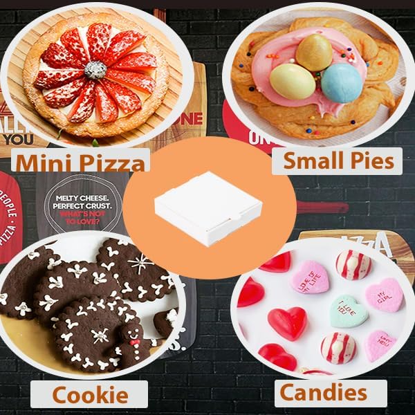 Huoshange 5 Inch Thin Mini Pizza Boxes,100 Pack Small White Pizza Boxes for Cookie,Mini Pies, Party Favors and Crafts(5x5x1 Inches)