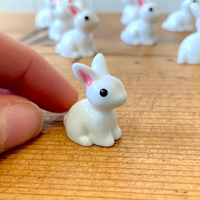 Mini Resin Sitting Rabbit, Dollhouse Miniature Tiny White Rabbit, Terrarium Fairy Garden Dolls Toy, Mini Micro Landscaping Decoration (3 PCS)