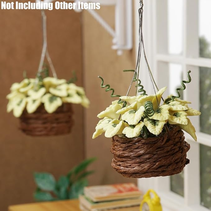 Odoria 1/12 Miniature Hanging Plants Mini Tiny Potted Plant Miniatures Dollhouse Decoration Accessories Doll House Accessory, 2Pcs Light Green