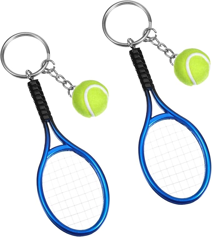 Mabor 2 PCS Tennis Keychain Mini Metal Ornament Cute Tennis Racket Ball Keychain Gifts for Women Men
