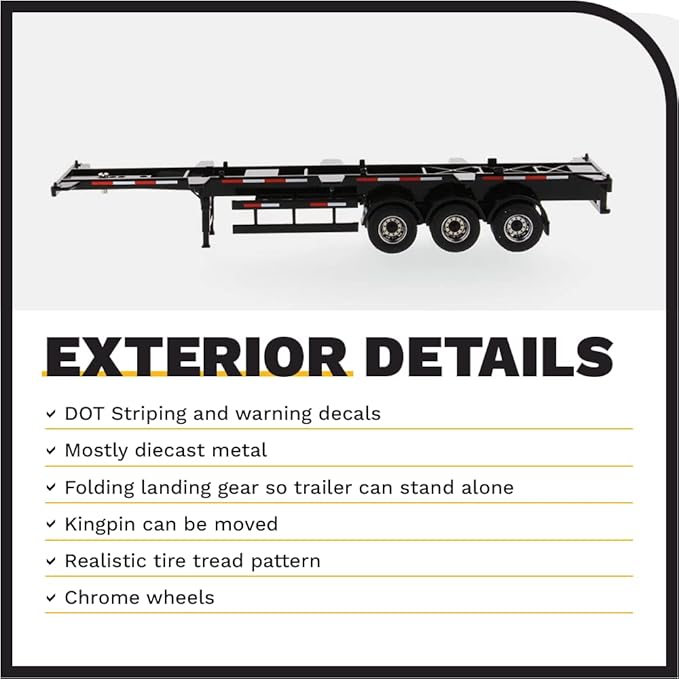 1:50 Scale 40' Skeleton Trailer - Safety Guards - Black - Transport Series | 1:50 Scale Diecast Collectible Model 91024