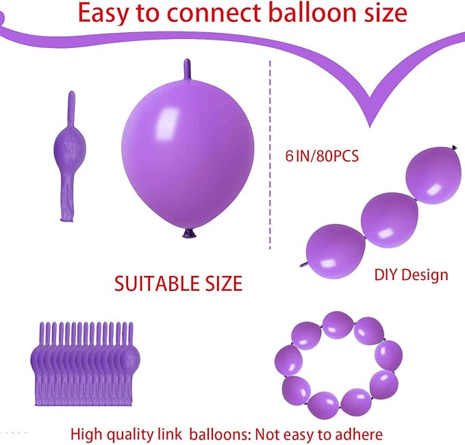 ADIDO EVA Link Balloons 6 Inch Purple Latex Quick Linkale Balloon 80 Pcs for Birthday, Halloween, Christmas, Party Festival Decorations