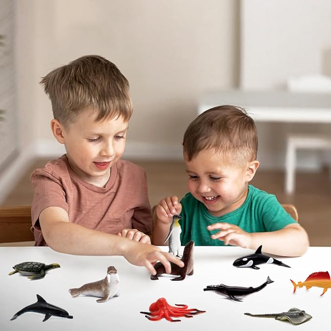 12 pcs Animal Sea Figures Ocean Toy for Kids: Sharks, Whales & Octopus-Sea Animal Toys Set,Gifts for Kids & Toddlers-Ages 3 Christmas