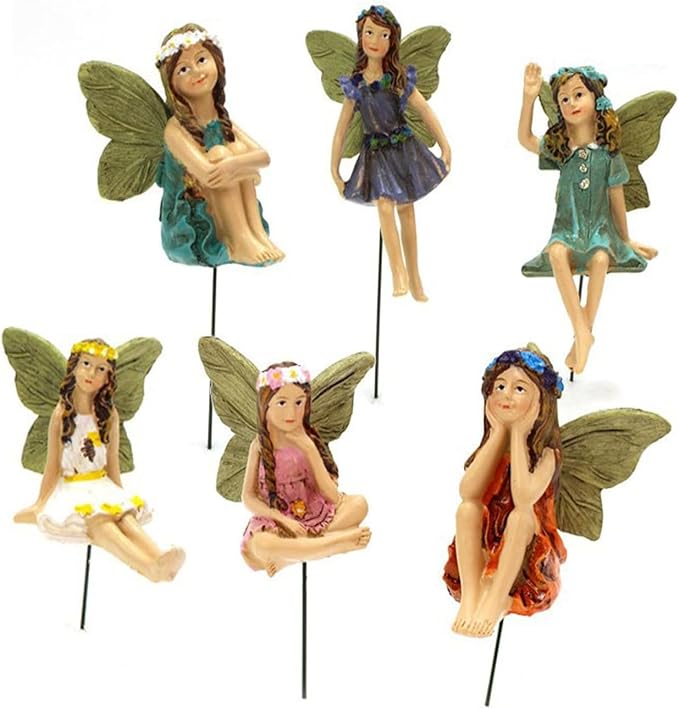 CUIWEI 6 Pcs Mini Garden Figurines Miniatures Fairies Decor for Fairy Outdoor Lawn Yard Home Decoration Indoor Lovely Vintage Resin Fairy Accessories