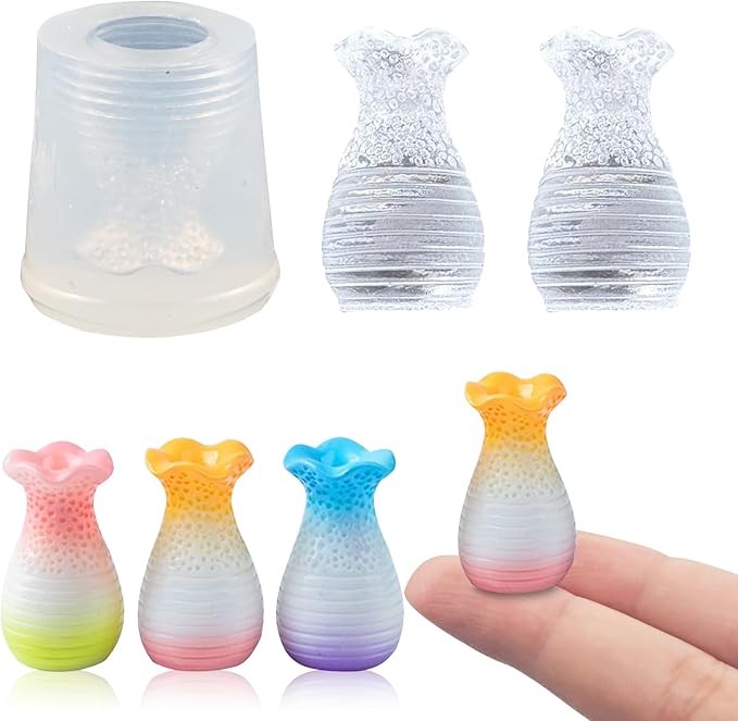 Mini Fancy Vase Resin Silicone Molds 3D Simulation Miniature Yuhuchun Vase Epoxy Casting Molds for DIY Micro Resin Dollhouse Fairy Garden Landscape Tiny Things Display Decor