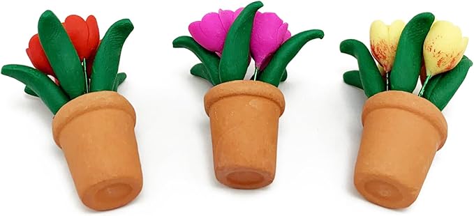 3pcs Miniature Potted Plant Flowers 1:12 Mini Dollhouse Scene Bonsai Tulips Model Accessories Micro Landscape Decoration