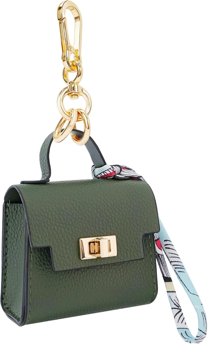 Mini Backpack Keychain, Leather Small Coin Purse for Women, Cute Hand Bag Charms with Key Holder & Twist-lock (Green)