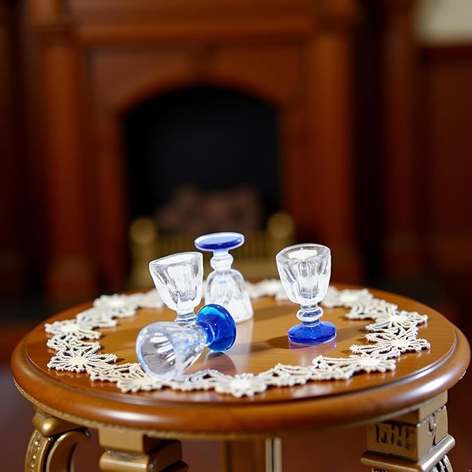 4Pcs Lovely Miniature Wine Glass Set for Dollhouse, 1:6 1:12 Scale, Ideal for Creating Realistic Dining Scenes，Dolls House Blue Stem Wine Glasses Miniature Bar Dining Room Accessory