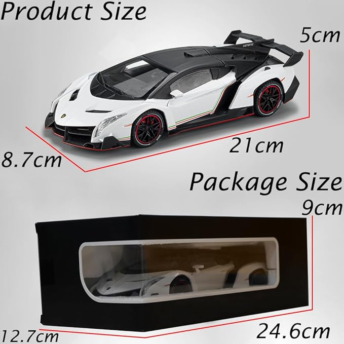 Alloy Collectible 1/24 White Lambo Veneno Toy Pull Back Vehicles Diecast Cars Model with Light & Sound