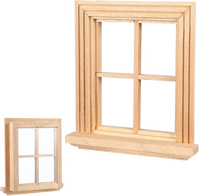 Garneck 2pcs Miniature Wood Window 1:12 Mini Window Frame Model Ornament Miniature Furniture Decoration for Toy House Doll House