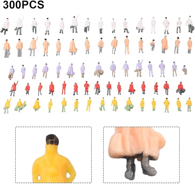 300Pcs Small 1: 87 Ho Scale Tiny People Figurines Miniature For Park Street Scenes Sitting Standing Architectural Painted Figures