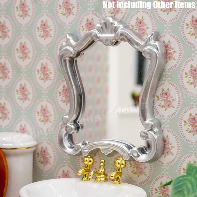 Odoria 1/12 Miniature Wall Mirror Dollhouse Decoration Accessories, Silver