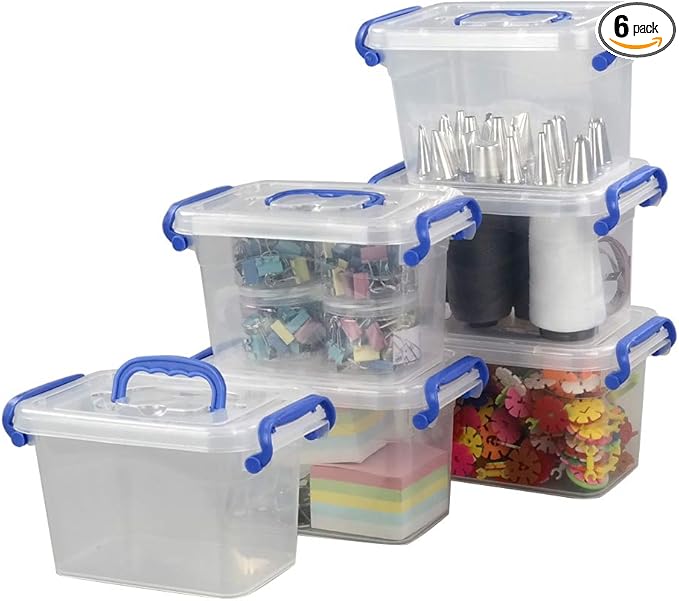2 L Mini Plastic Storage Bin, Clear Storage Box Set of 6