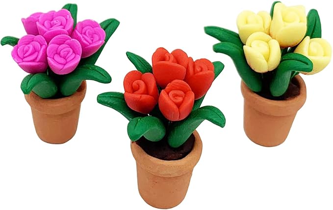 3pcs Miniature Potted Plant Flowers 1:12 Mini Dollhouse Scene Bonsai Tulips Model Accessories Micro Landscape Decoration