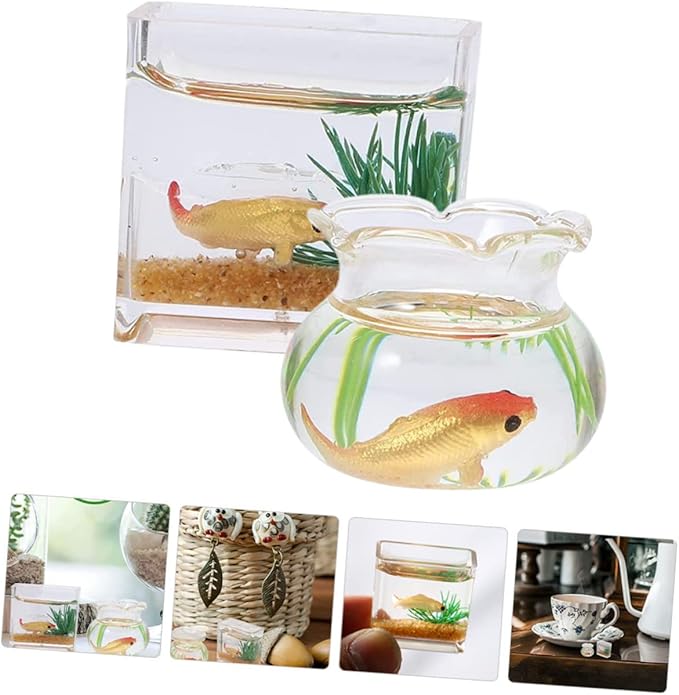 OATIPHO 2pcs Miniature Fish Bowl Decor Wear-Resistant Dollhouse Accessories for Tiny Aquarium Scenes Shapes Random and House Decoration