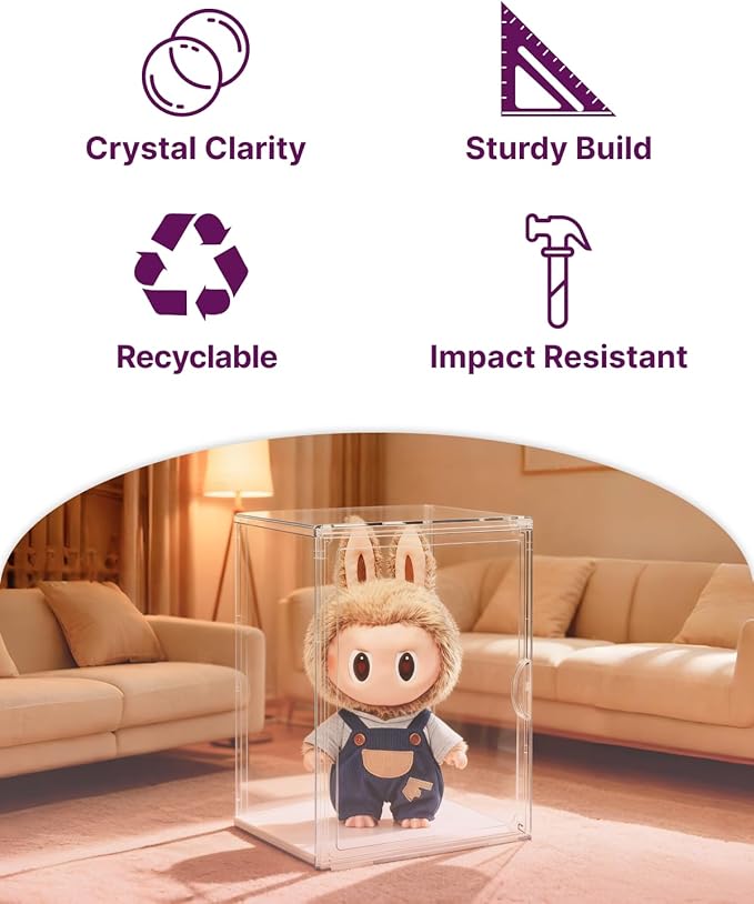 Clear Acrylic Display Case for Labubu, 15.35in Large Display Box, Compatible with Let's Checkmate, Time to Chill, Best of Luck, Dress Be Latte, Flip with Me, Fall in Wild Series Plush Toys