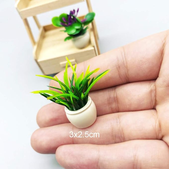 Dollhouse Decoration Plant Pots Miniature Green Potted Bonsai Model Dollhouse Desk Home Office Decor Accessories,1 12 Scale Miniature Plant Model (4 Different Flower Bots)