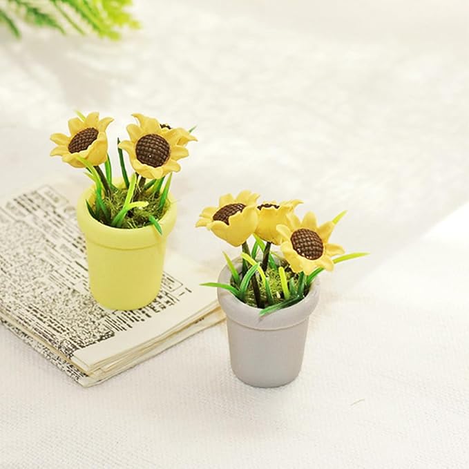 LUOZZY 4 Pcs 1 12 Scale Dollhouse Miniature Potted Plants Mini Bonsai Sunflower Model for Mini Dollhouse Decorations