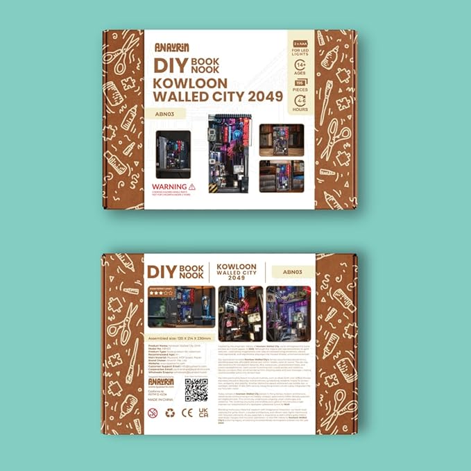 Anavrin Book Nook Kit Kowloon Walled City 2049 DIY 3D Wooden Booknook for Adults, Teens and Book Lovers, Bookshelf Insert Library Decor, Creative Gift for Family, Friends, and Elderly