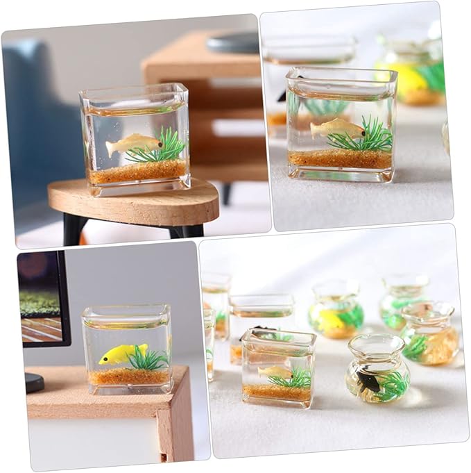 OATIPHO 2pcs Miniature Fish Bowl Decor Wear-Resistant Dollhouse Accessories for Tiny Aquarium Scenes Shapes Random and House Decoration