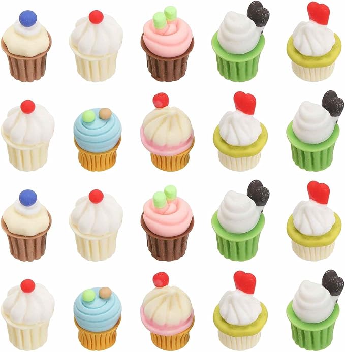 Dollhouse Miniature Food, Cute Mixed Cupcakes Figures Toys Mini Resin Foods Trinkets for Pretend Play Kitchen Cooking Game & Doll House Decor (Mixing Colors, 20pcs)