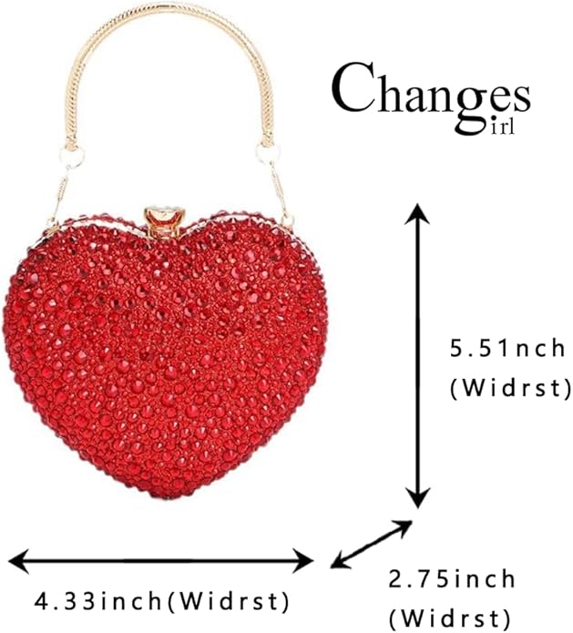 changes girl Heart Shaped Acrylic Clutch Purses Mini Purse Sparkling Rhinestone Handbag Clutch