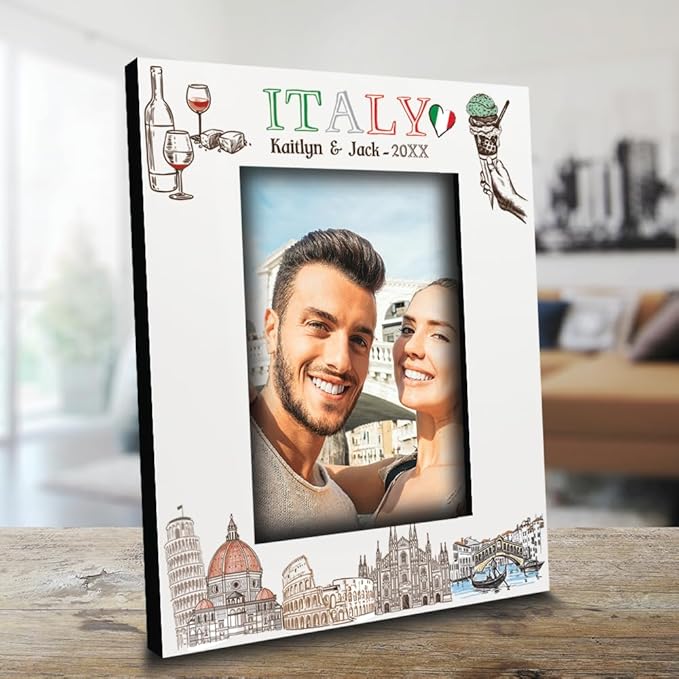 BELLA BUSTA-Personalized Europe Travel Picture Frame– Custom Italy Photo Frame with City & Country-Honeymoon, Vacation, Adventure, Favor Keepsake (Italy (5x7 Vertical))
