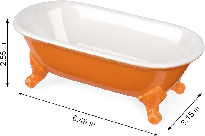 NEWHENGS 6.5" Ceramic Mini Decorative Clawfoot Bathtub Bar Soap Dish, Kitchen Sponge Holder and Shower Tray for Bathroom, 1 Pack(Tangerine)