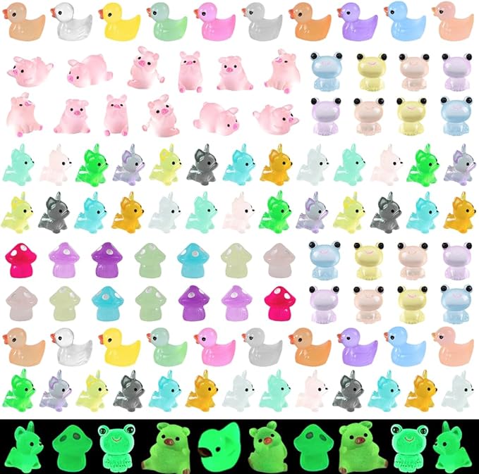 LIINWNIRS 167 Pcs Luminous Mini Resin Animals Kit Accessories Variety Pack Glow Animal Figurines Resin Mini Garden Decor for Garden Micro Landscape Aquarium Potted Dollhouse Decor