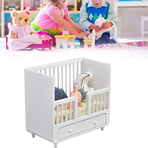 1/12 Miniature Wooden Crib & Cradle Bed - Baby Doll Nursery Furniture Accessories - DIY Miniature Dollhouse Bed
