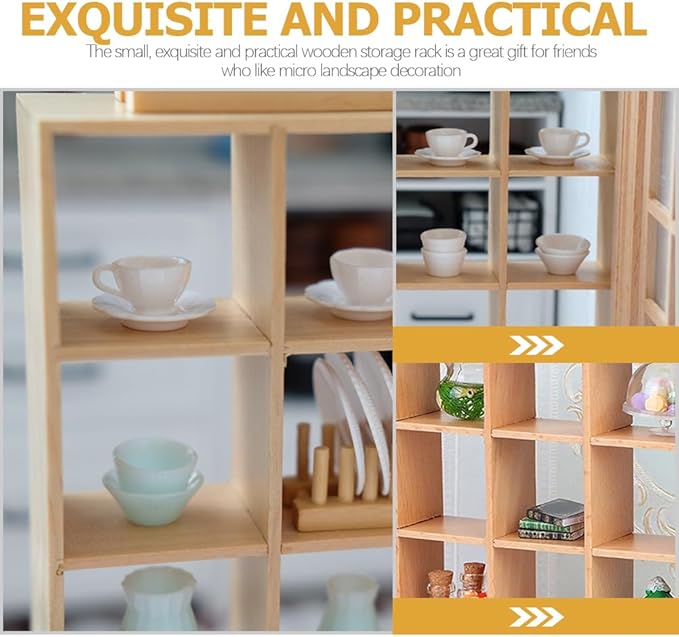 Dollhouse Miniature Wooden Storage Rack 16 Grid Shelves Doll House Wall Rack Bookshelf Display 1/12 Dollhouse Furniture Accessories Miniature Dollhouse Rack (6.69 * 6.69 * 1.38inches)