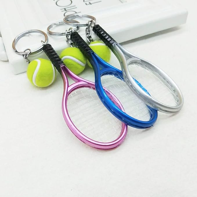 JINZHOUFZ Color Mini Tennis Racket with Ball Keychain Key Ring