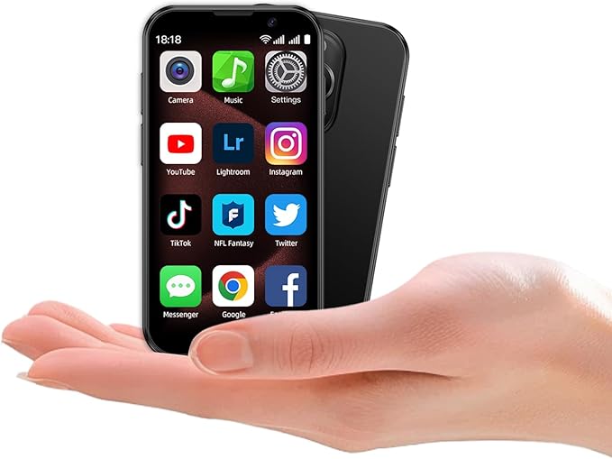 QHO Mini Phone Unlocked Mini Smartphone for Kids World's Smallest Cell Phone 3.0" HD Touch Screen Quad Core Dual Sim Card Face ID Android Compact Small Mobile Phones 2GB+16GB (Black)