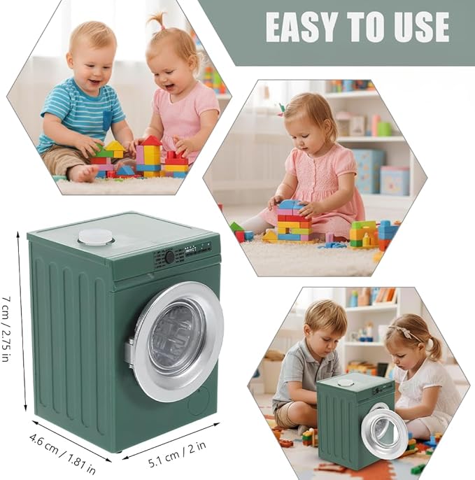 Mini Washing Machine Model - Real Rotating Drum Design, 1:12 Dollhouse Miniature Washing Machine Furniture Appliance Model Dollhouse Decoration Accessories (Green)