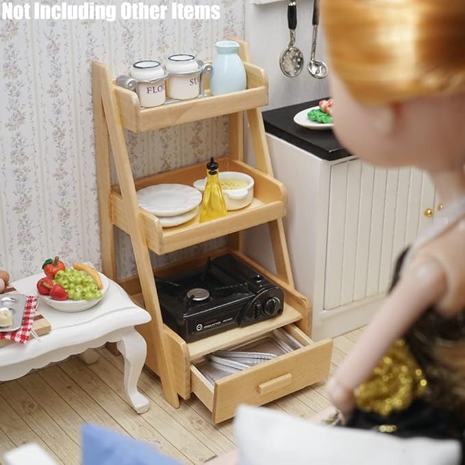 Odoria 1/12 Miniature Plant Shelf Dollhouse Decoration Accessories, Burlywood