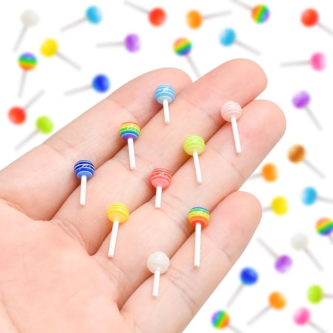 100 Pieces Mini Lollipop for Dollhouse Miniatures Mini Food for Crafts Tiny Resin Things for Dollhouse Mini Kitchen Micro Landscaping Decoration