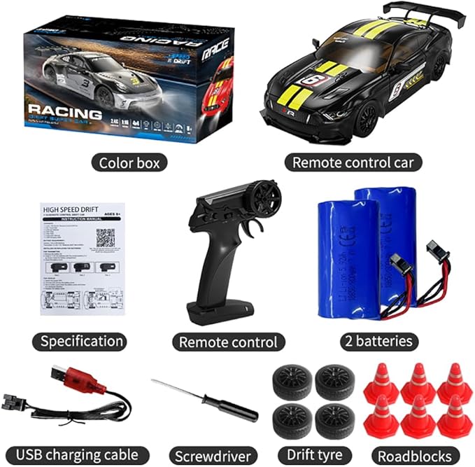 KF28 1/16 Scale Drift RC Car with Full Proportional RTR 2.4GHZ Remote Control and APP Control Speed Racing Cars (Black)