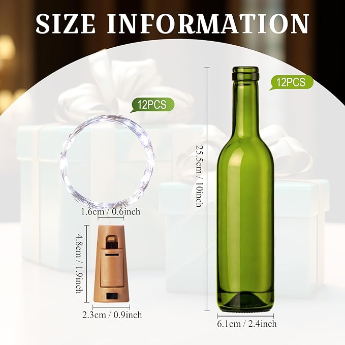 Rtteri 12 Sets Small Empty Wine Bottles with Cork Lights Centerpiece and 30 LED Battery Operated Cork Lights for Birthday Wedding Party Decoration(375 ml,Dark Green Bottle)